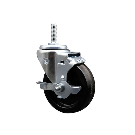 Service Caster 4 Inch Phenolic Wheel Swivel 58 Inch Threaded Stem Caster with Brake SCC SCC-TS20S414-PHR-TLB-58212